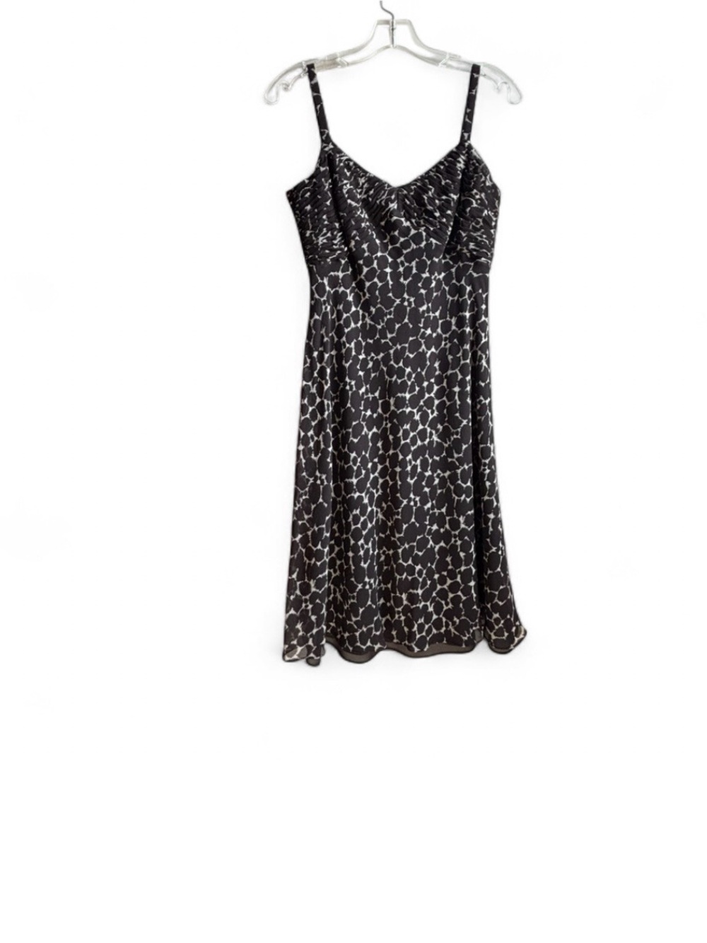 Ann Taylor Black and White Spotted Satin Slip Midi Dress